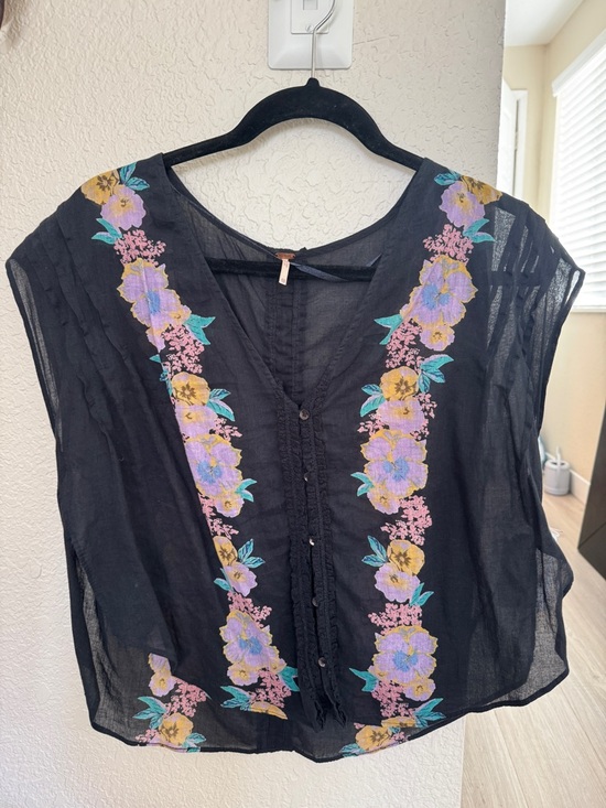 Free People Tops - Free People Black Sheer Floral Embroidered Blouse